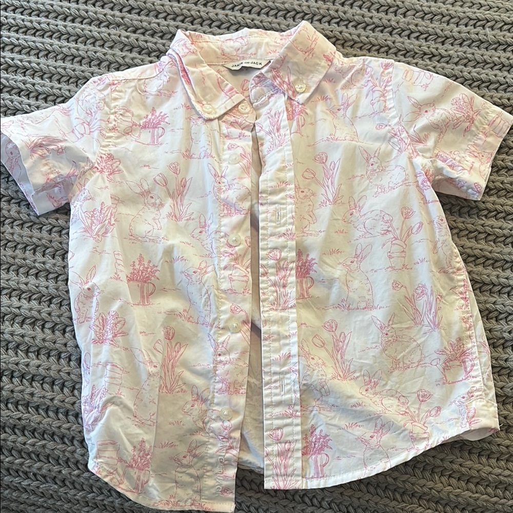 Janie and Jack Pink bunny toile Button-Down Shirt